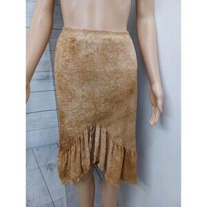 Vtg Wet Seal Womens Y2K Crinkly Tan Midi Skirt 90s Fairy Grunge Festival Sz S
